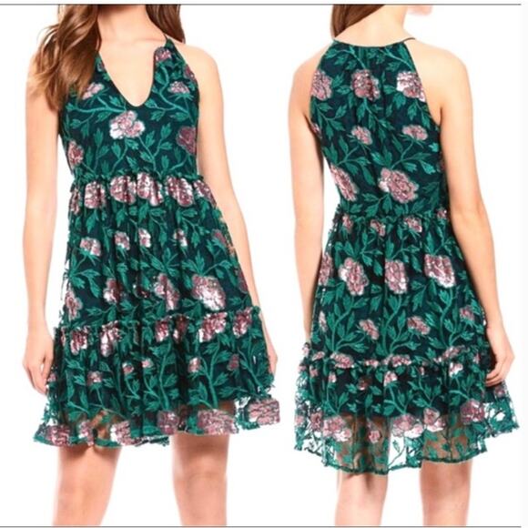 Belle Badgley Mischka Dress Size 8 Denya Floral Sequin Embroidered Lace NEW - Picture 1 of 15